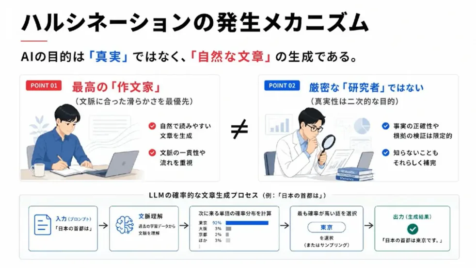 講座画面:ハルシネーションの発生メカニズム